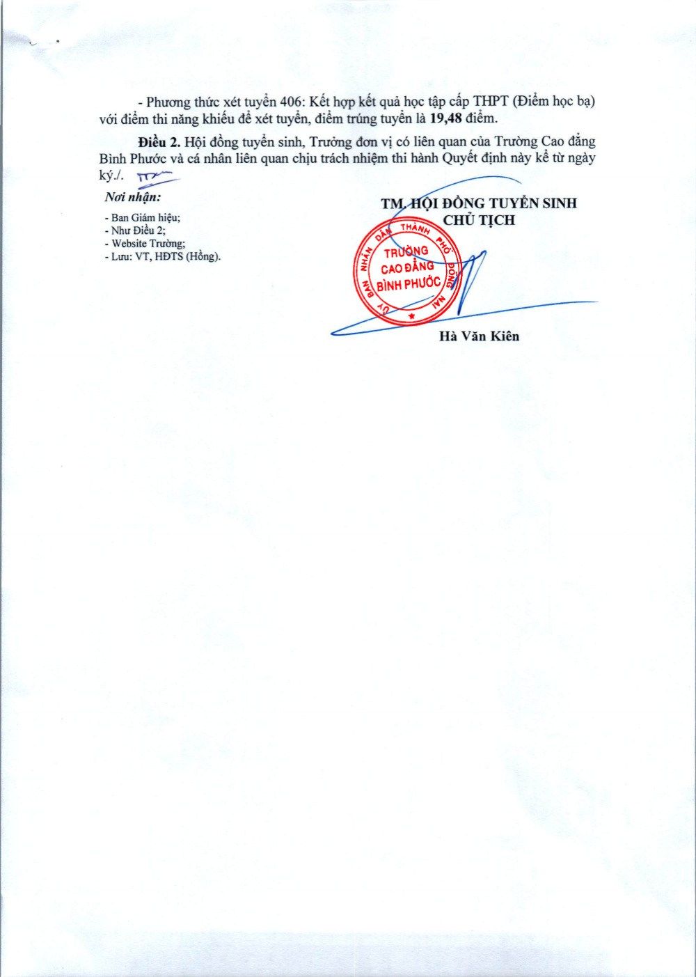 QĐ 314 công bố điểm trúng tuyển GDMN 002