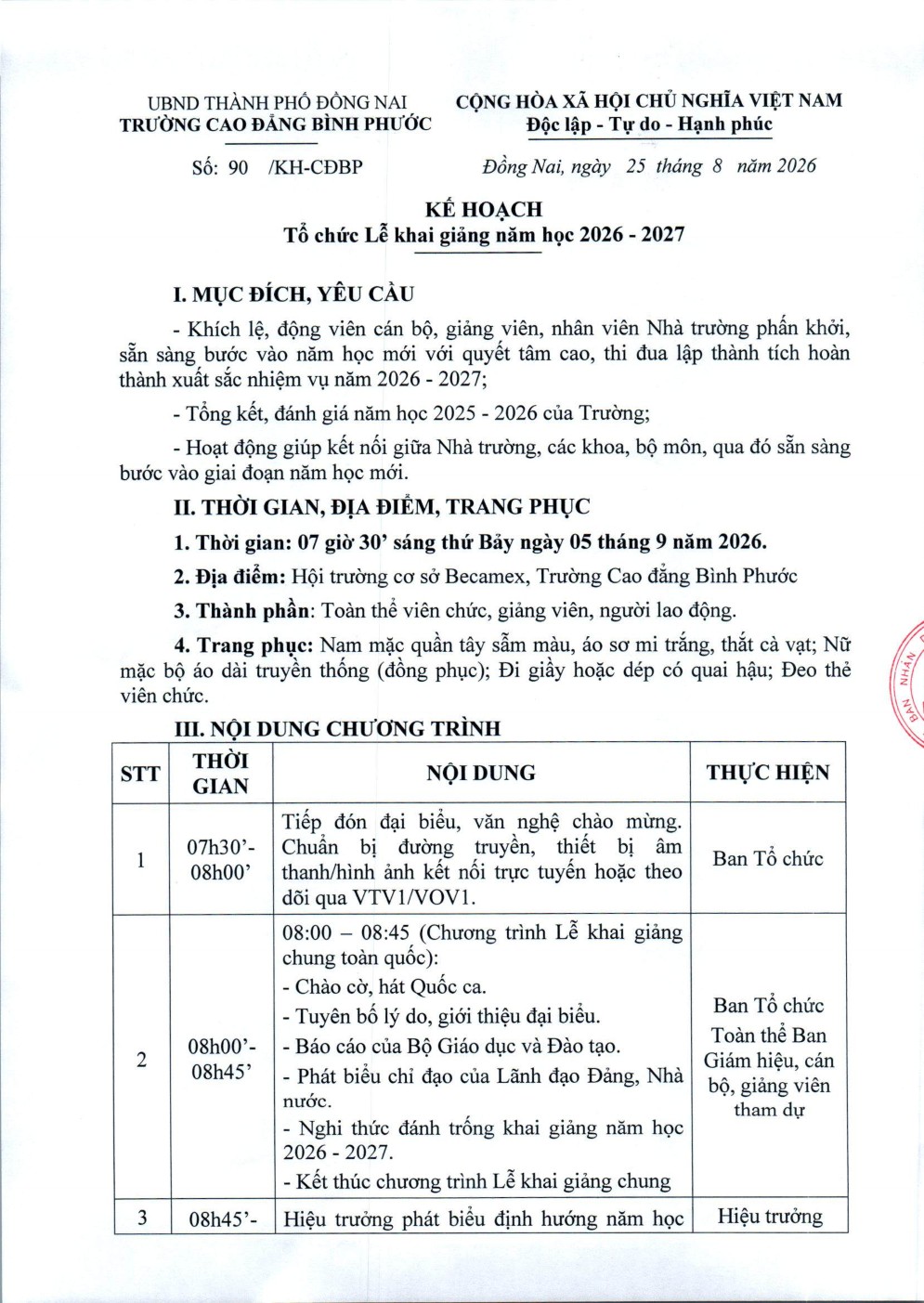 KH 90 kễ khai giảng năm học 2026 2027 001