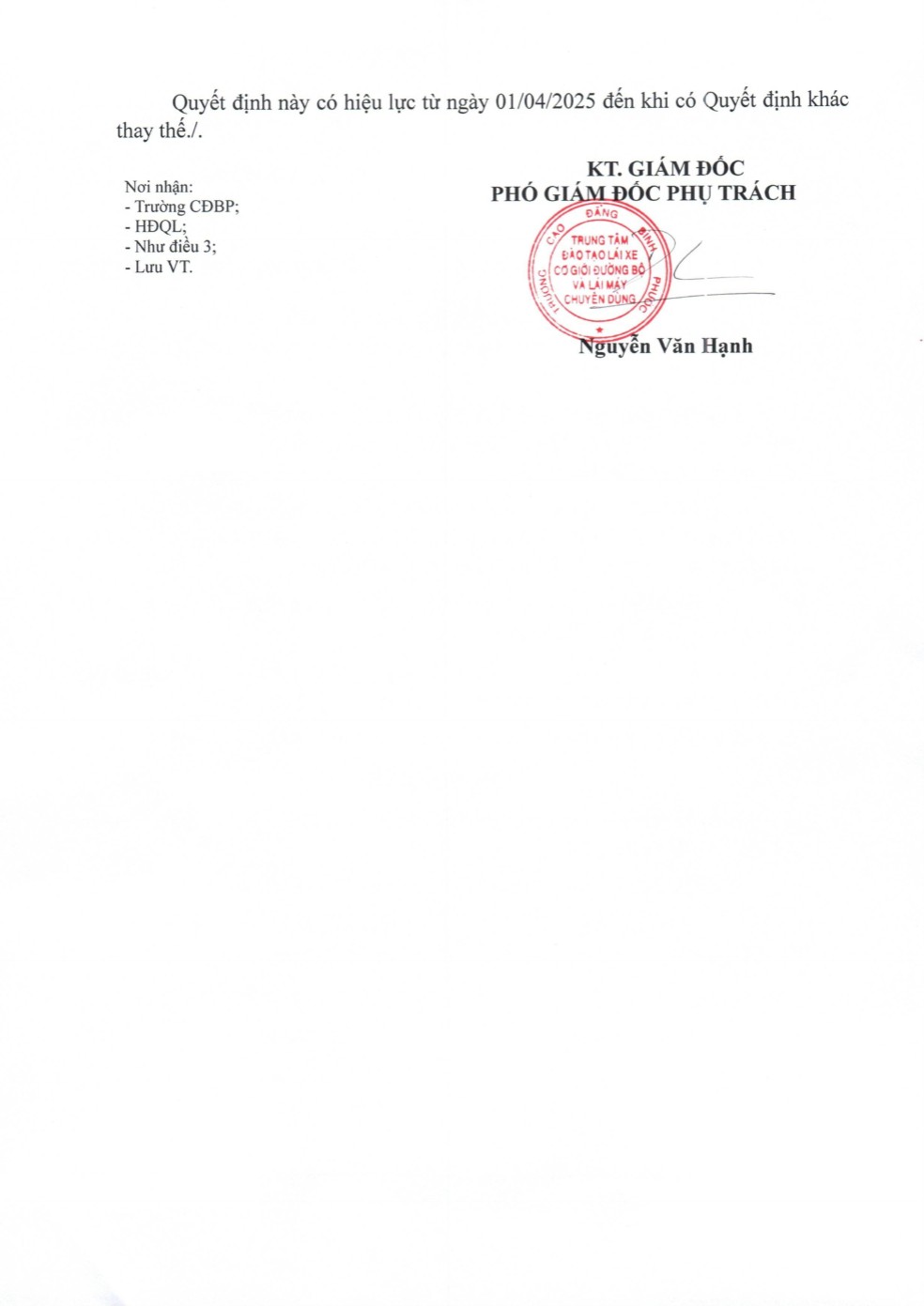 QUYET DINH BAN HANH MUC HOC PHI DAO TAO LAI XE CAC HANG 002