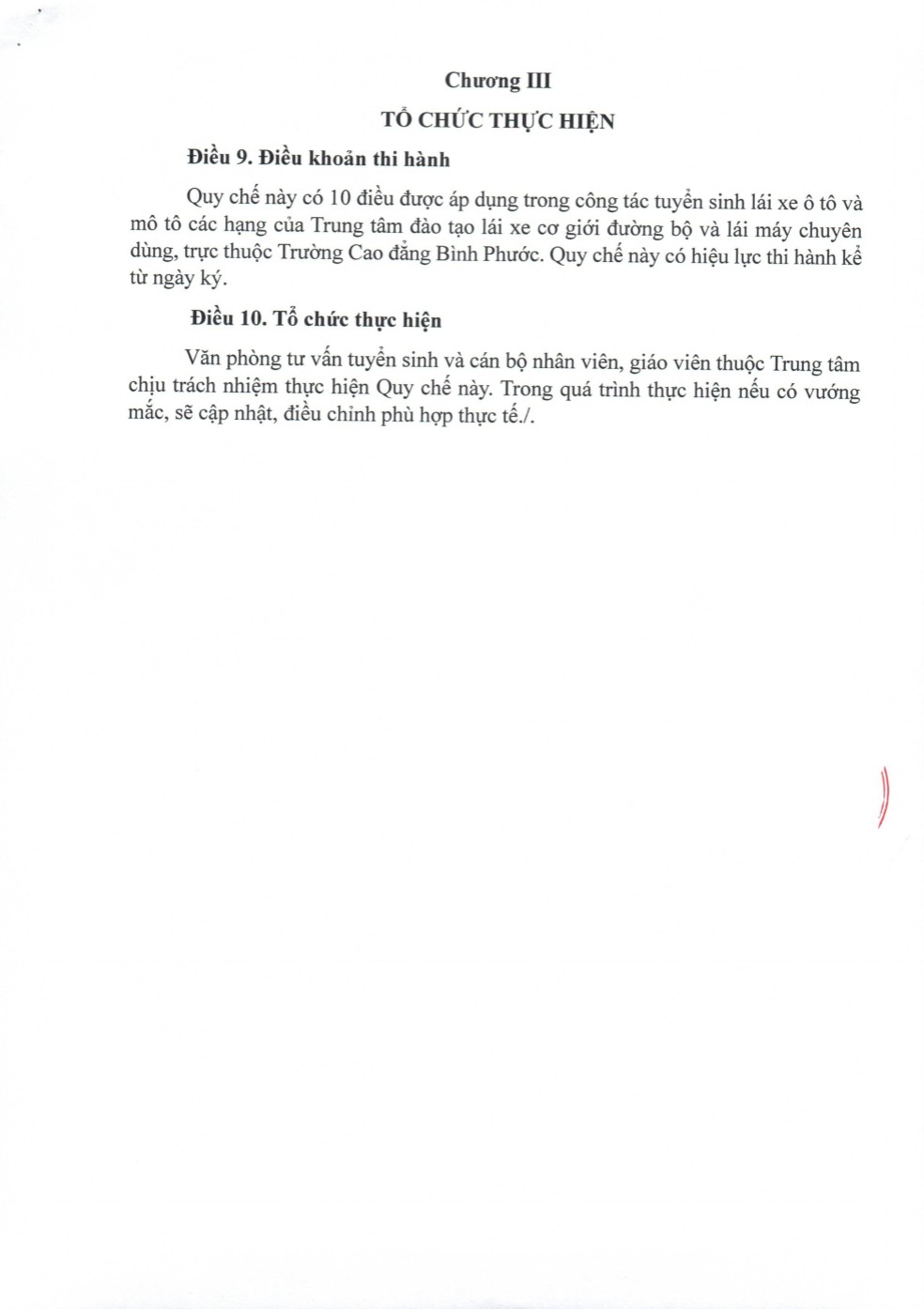 QUYET DINH BAN HANH QUY CHE TUYEN SINH DAO TAO LAI XE 004